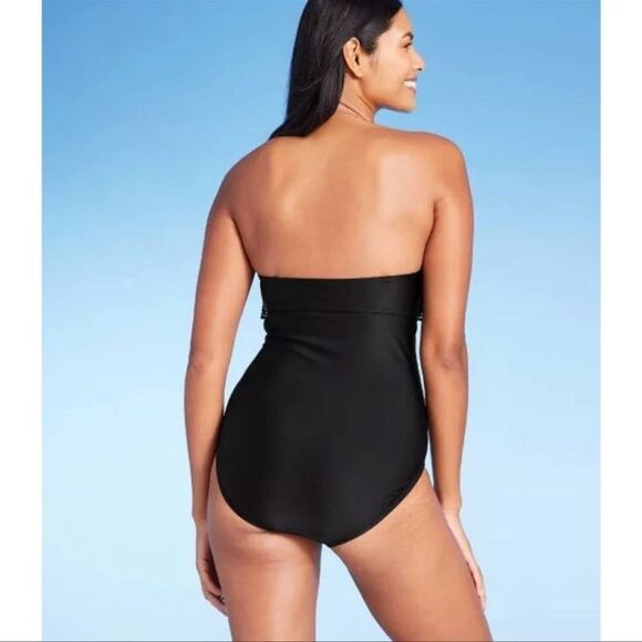 Kona Sol Black Women's Crochet Flounce High Coverage One Piece Swimsuit - Picture 2 of 7